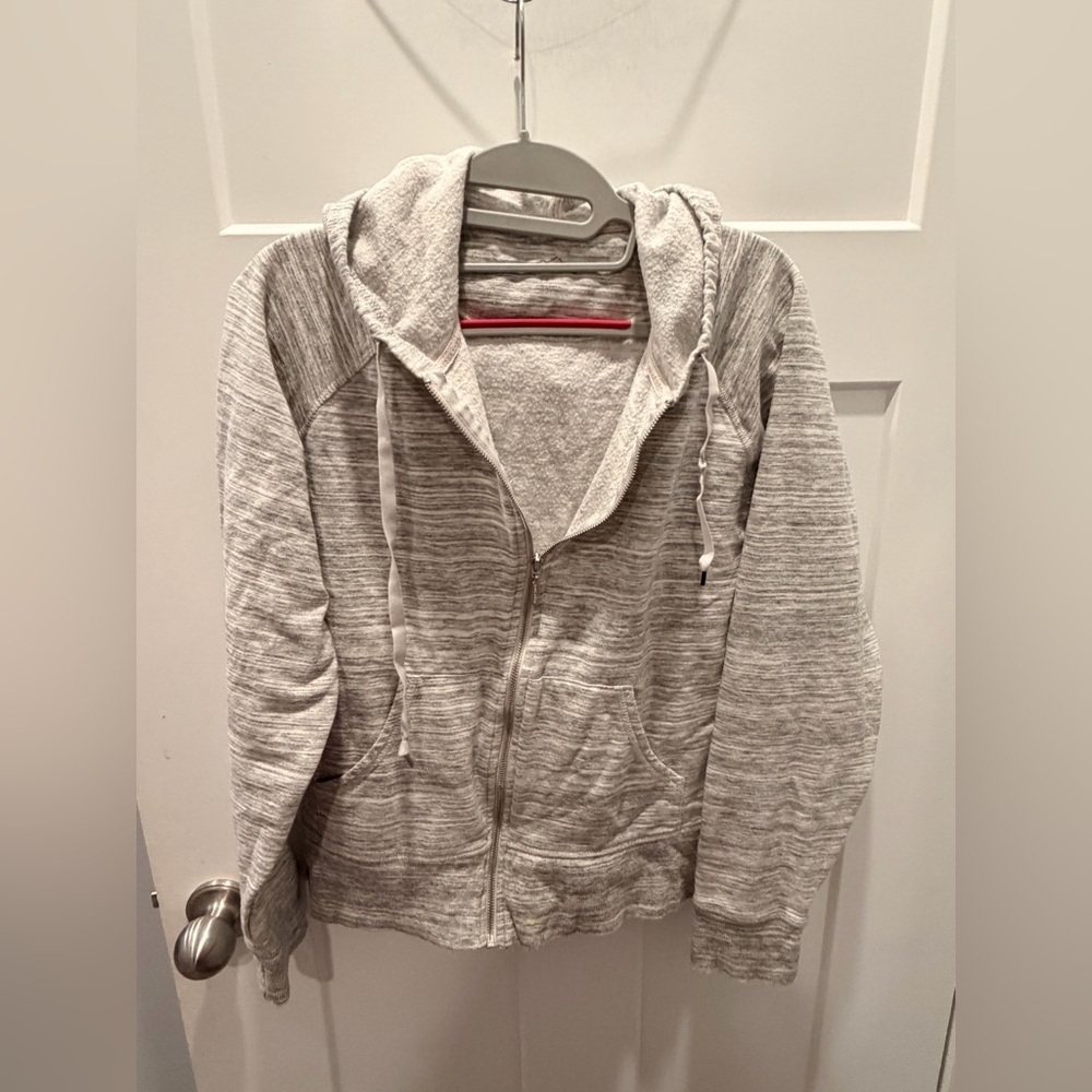 Eddie Bauer Gray Space Dye Full Zip Hoodie Jacket Pockets Athleisure Large